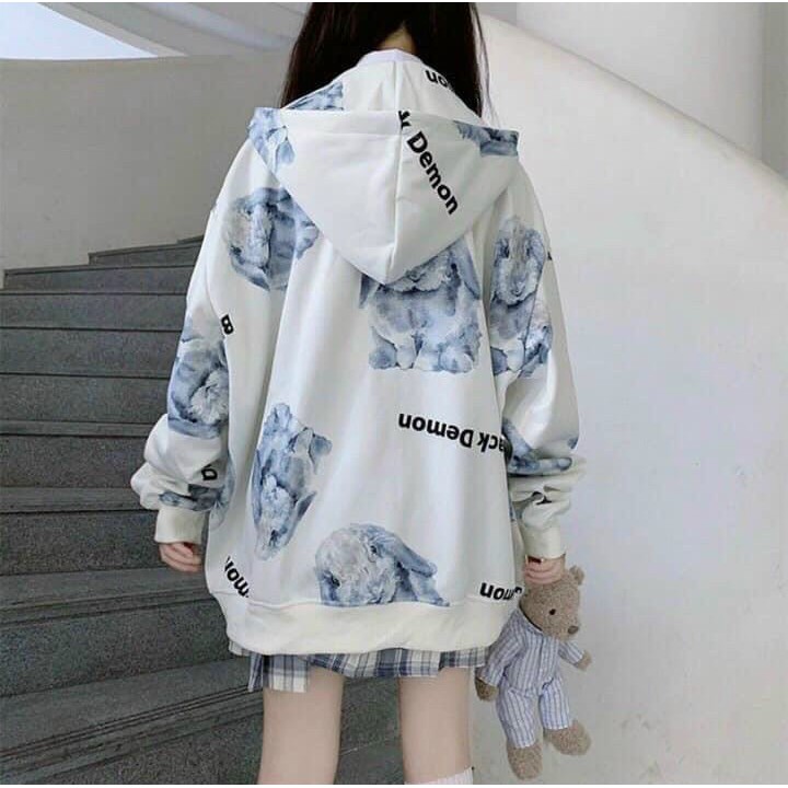 Áo Hoodie Nữ DEMON Gấu Bông Bigsize -  Khoác Nữ Ulzzang form rộng -  trơn Uni Mùa Đông