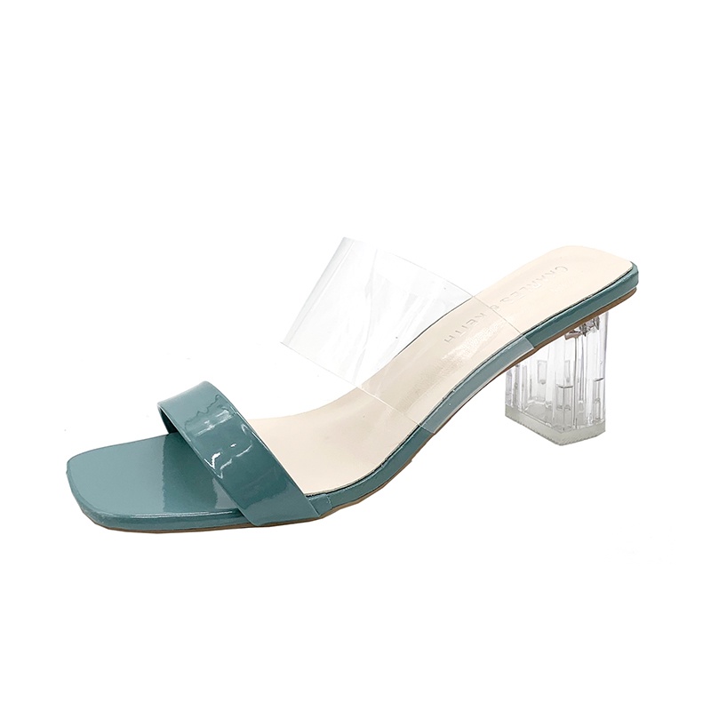 Dép Cao Gót Hở Ngón Mũi Vuông Quai Trong Suốt Phong Cách Hàn Quốc Thời Trang Cho Nữ