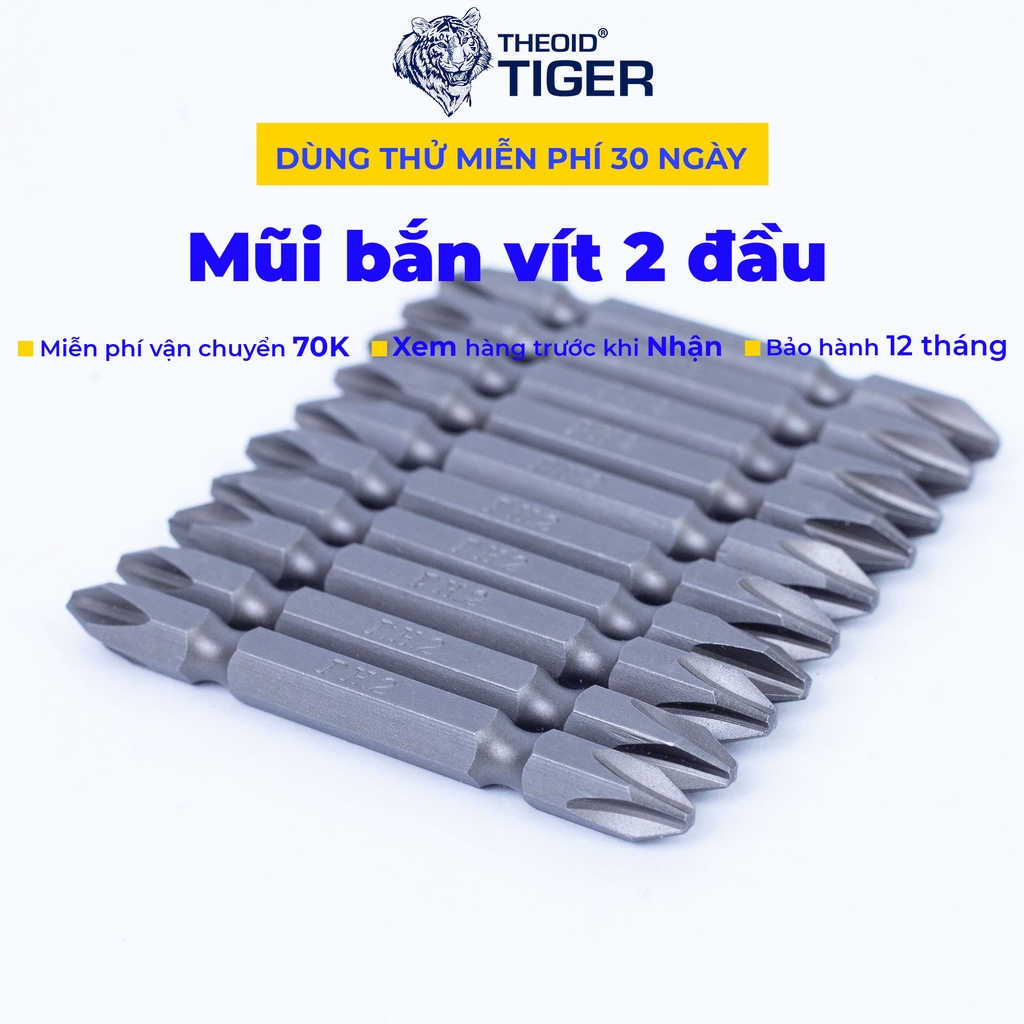 Mũi Bắn Vít 2 Đầu PH2 Theoid Tiger đầu bắt vít kích thước 65mm - Hàng Chính Hãng