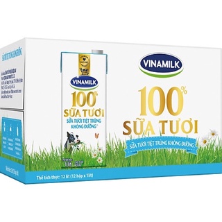 Thùng 12 hộp Sữa tươi tiệt trùng Vinamilk 100% Không đường 1L