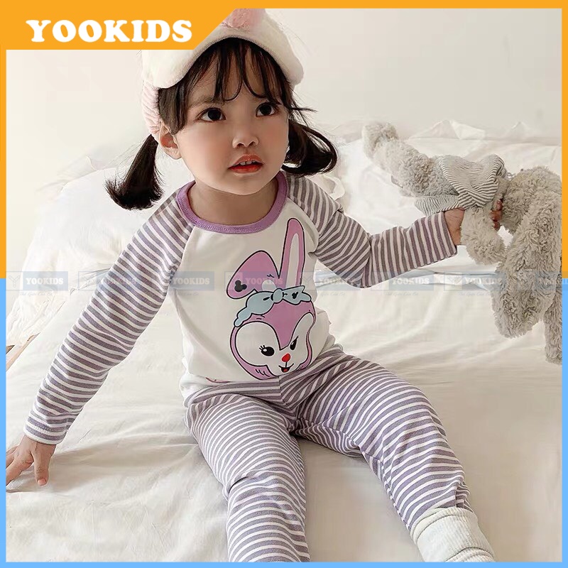 Bộ thu đông cho bé YOOKIDS kẻ sọc in hình hoạt hình chất thun lạnh co giãn 4 chiều _ Đồ bộ bé gái bé trai 12345 tuổi