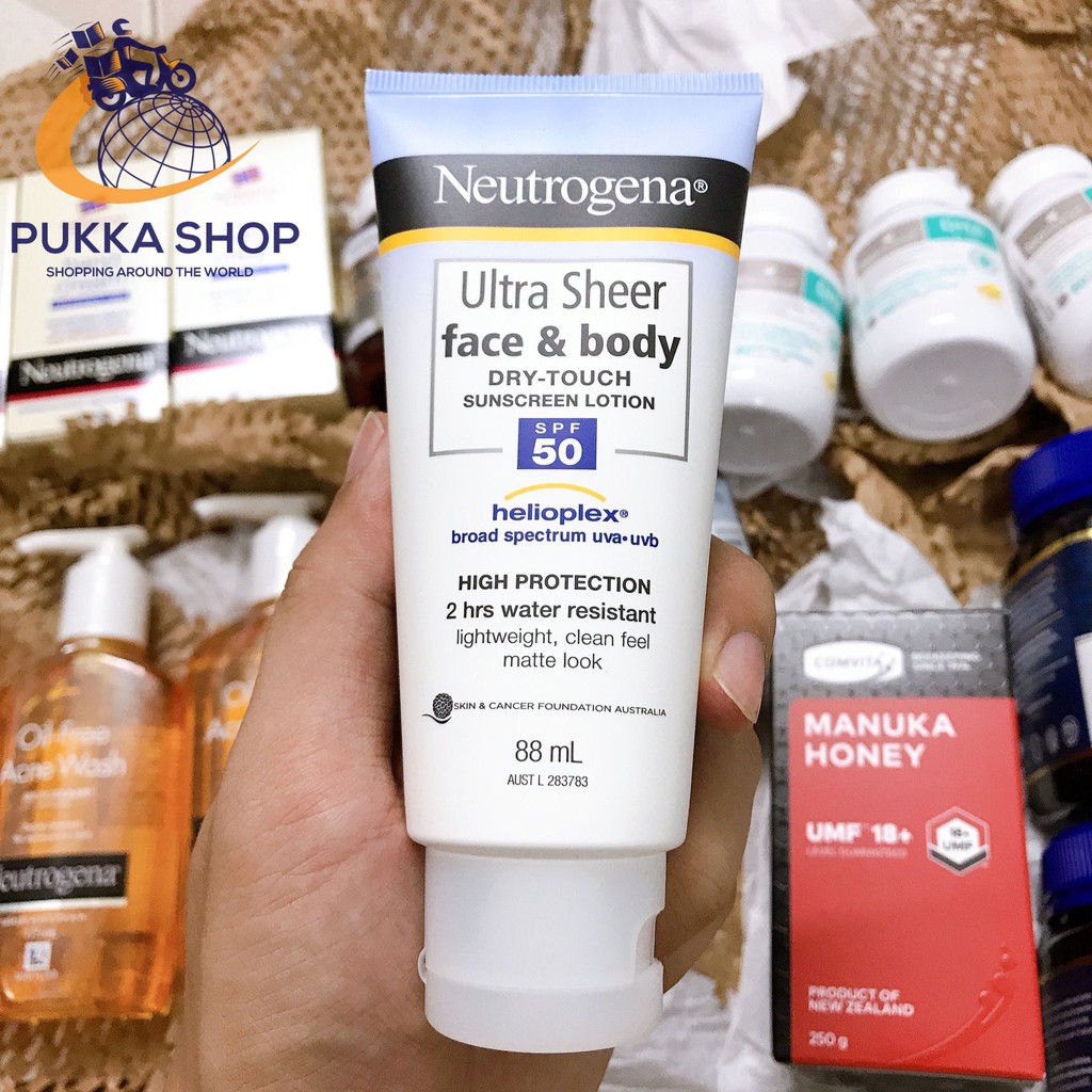 [Xách tay Úc] Kem Chống Nắng Neutrogena Ultra Sheer Face & Body Dry Touch Sunscreen Lotion SPF50 88ml