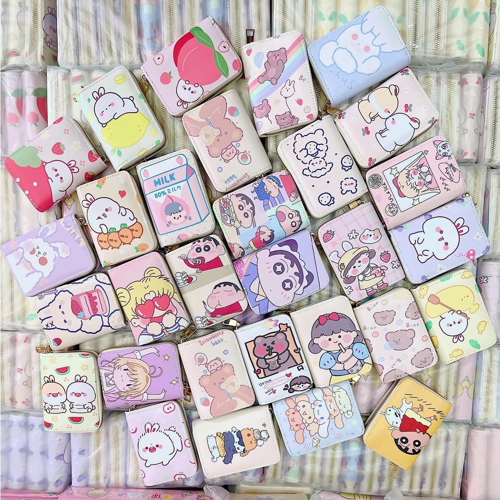 Ví Ngắn Nữ Cầm Tay Mini Khóa Kéo Hoạt Hình Dễ Thương 12x10x2cm - Giao hình ngẫu nhiên