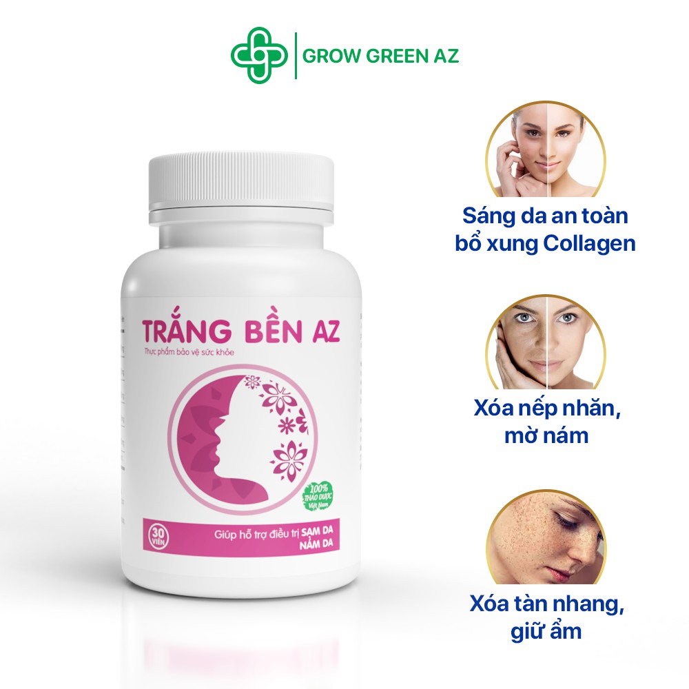 Combo 4 hộp Viên uống truyền trắng Trắng Bền AZ, trắng da toàn thân, chống lão hóa da, mờ nám, tàn nhang