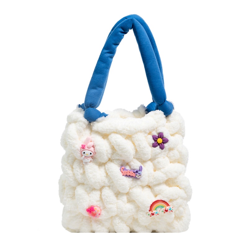 Túi Đeo Chéo Cotton Dệt Tay Hình Gấu/Dâu/Đám Mây Màu Trơn Đơn Giản Thời Trang Thu Đông