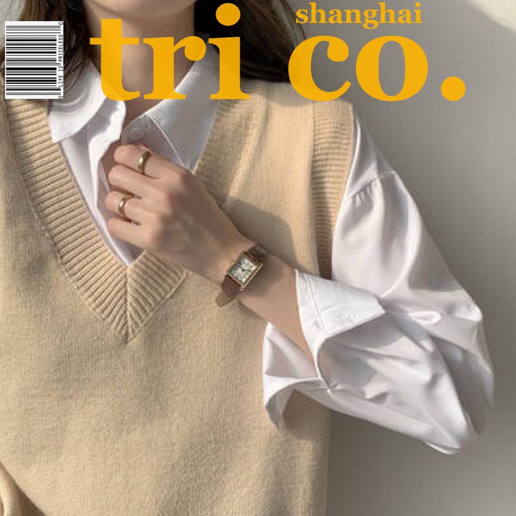 Áo Sweater Không Tay Cổ Chữ V Màu Sắc Đơn Giản Thời Trang Xuân Thu Cho Nữ