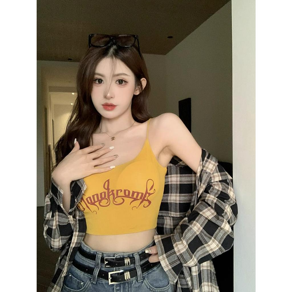 QKOOLE Áo Croptop Hai Dây Dáng Ôm In Chữ Thời Trang Mùa Hè Quyến Rũ Cho Nữ