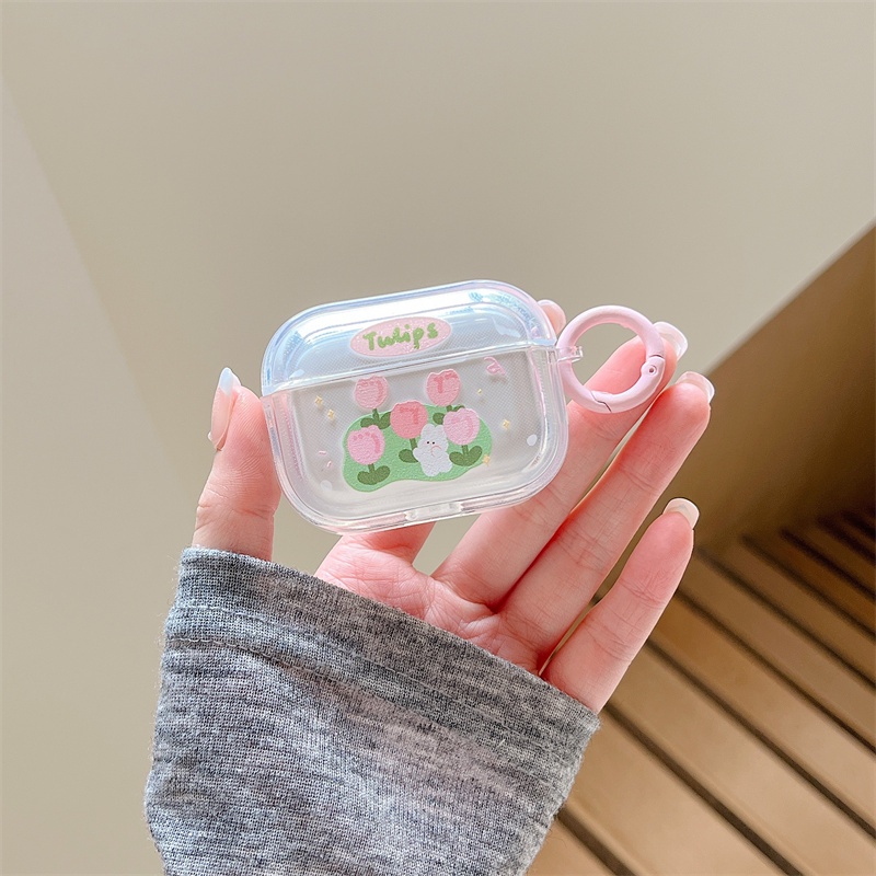 Vỏ Bảo Vệ Hộp Sạc Tai Nghe Bluetooth Không Dây Airpods1 / 2 Pro pro2 Air Pods Pro 3 Hình Thỏ Hoa Tulip Dễ Thương Ốp