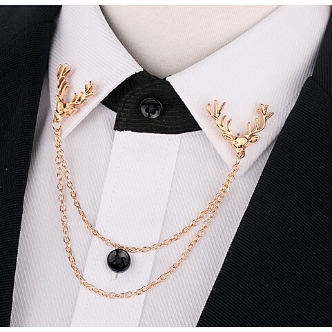 Ghim cài áo Vest, Cài cổ áo Sơ mi nam Lapel Pin thời trang hình đầu 2 con tuần lộc GH-215