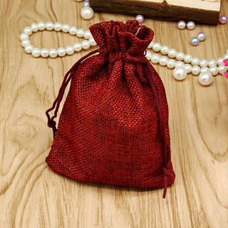Túi vải nhỏ vải bố thô có dây rút màu đỏ đô size 9x12 cm đựng phụ kiện trang sức trang trí - shop kỳ lân