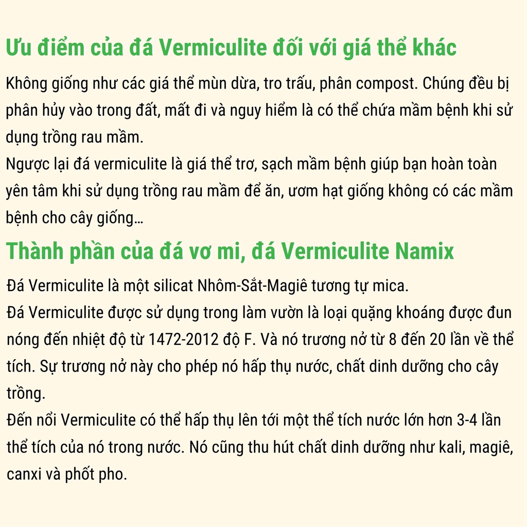 Đá Vermiculite  NAMIX - Chuyên Dùng Cho Trồng Rau Mầm, Ươm Cây Con, Giâm cành - Shop Phân Bón và Hạt Giống