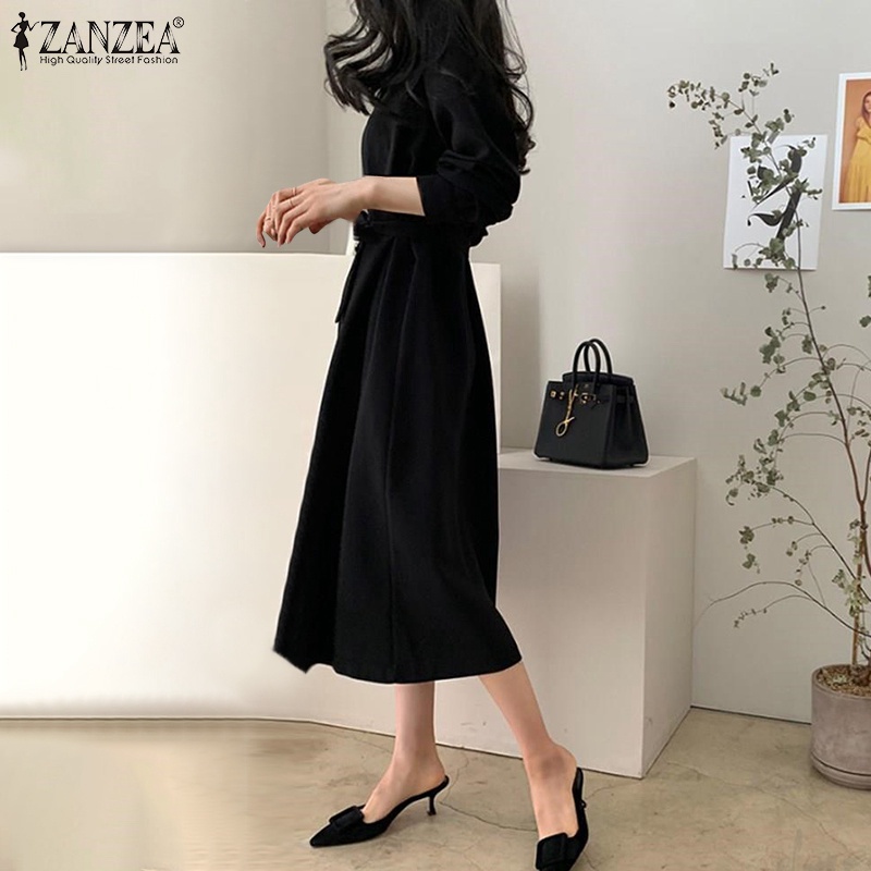 Đầm ZANZEA dạng dài cổ bẻ tay dài thời trang sang trọng cho nữ