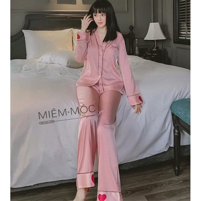 Đồ Bộ Mặc Nhà Pijama Nữ Dài Tay Cổ Bèo Dễ Thương - Đồ Ngủ Lụa Quảng Châu Cao Cấp