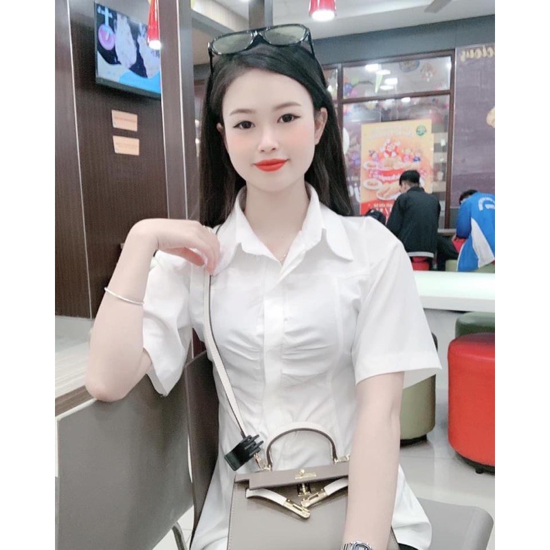 [Mã WASKT304 giảm 15% tối đa 30K đơn 99K] Áo sơ mi trắng cộc nhún giữa | BigBuy360 - bigbuy360.vn