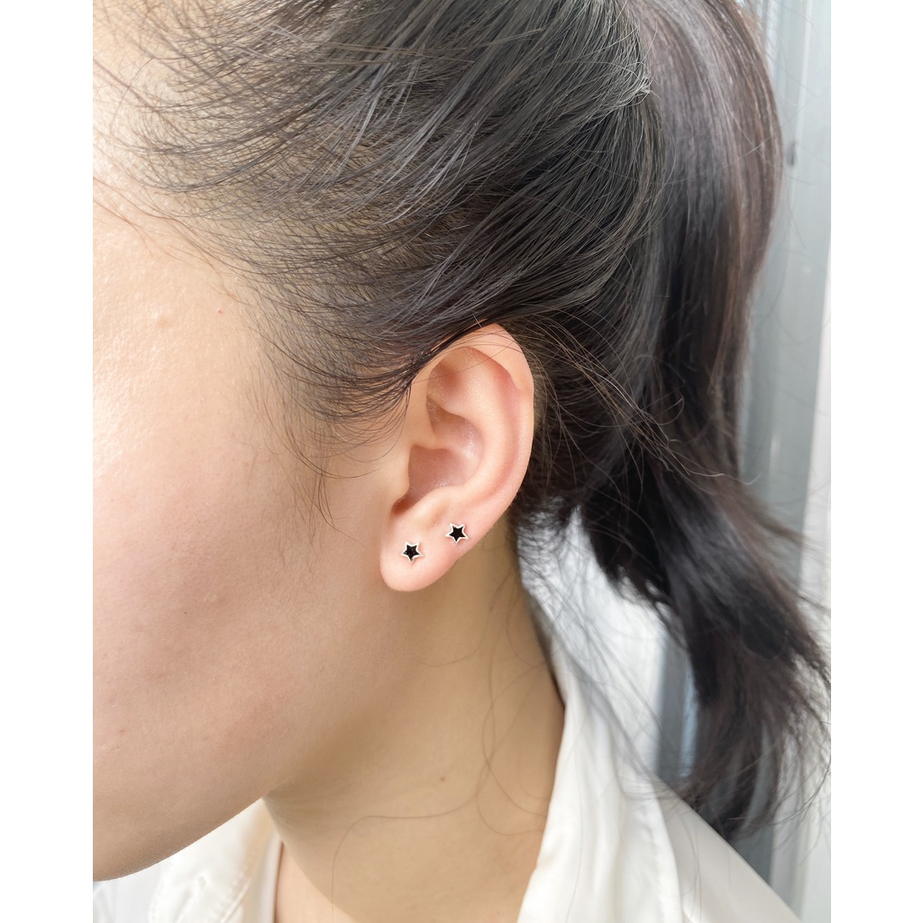 Khuyên tai nụ bạc 925 ngôi sao đen mini xinh xắn trẻ trung Dế Bạc - K6039