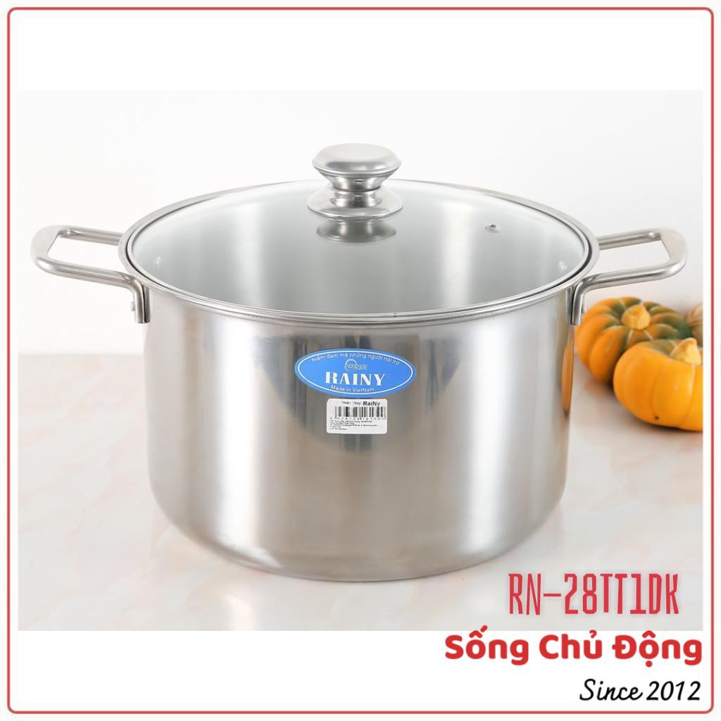 Nồi inox Rainy RN-28TT1 ĐK 28cm, nồi inox luộc gà to và sâu, hàng Việt Nam xuất khẩu, dùng bếp ga, bếp hồng ngoại