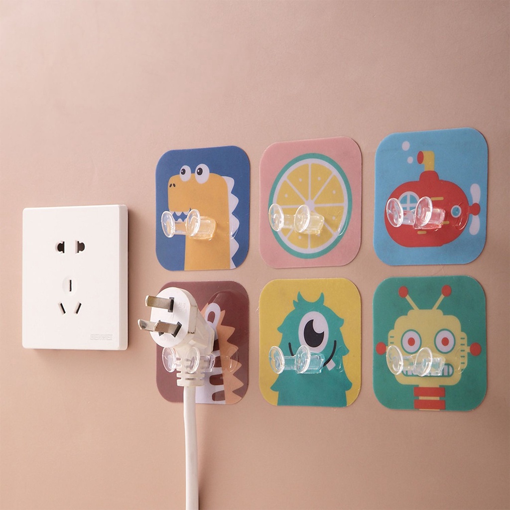 Móc treo giữ cáp sạc usb dán tường họa tiết động vật hoạt hình thời trang không cần đục lỗ đa năng màu sắc ngẫu nhiên