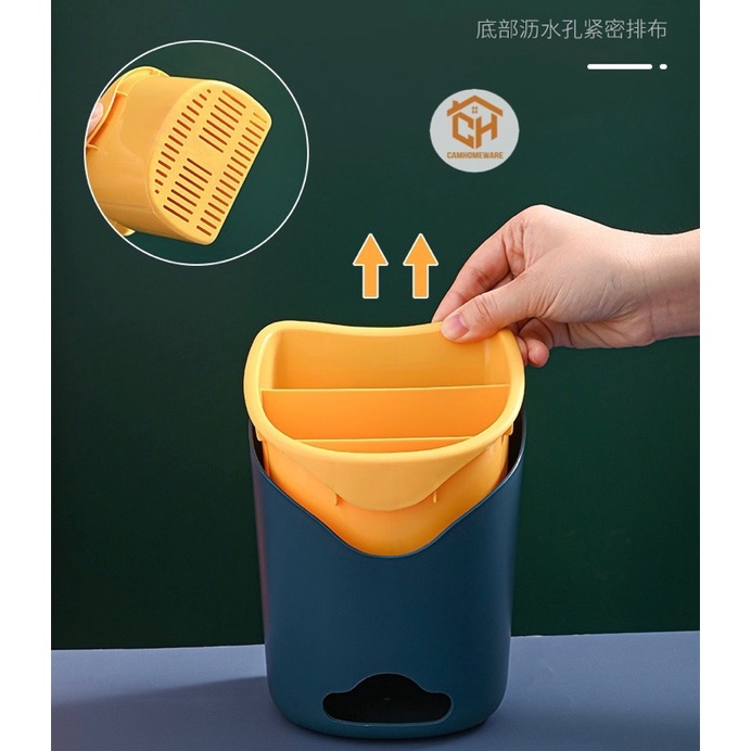 Ống đựng Dao Thông Minh 3 Ngăn Tiện Dụng Có Lỗ Thoát Nước Dính Tường, Ống Hộp Đựng Thìa, Đũa, Nĩa