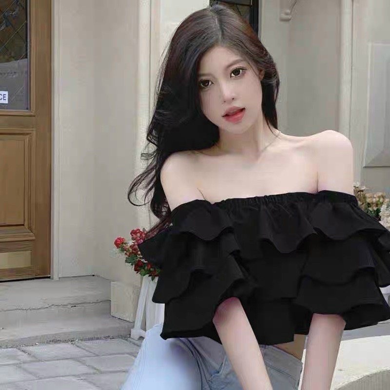 Áo Voan Hàn Quốc Xếp Tầng Trễ Vai Kèm Hai Tay Ngắn Rời Bánh Bèo TTSLA0933