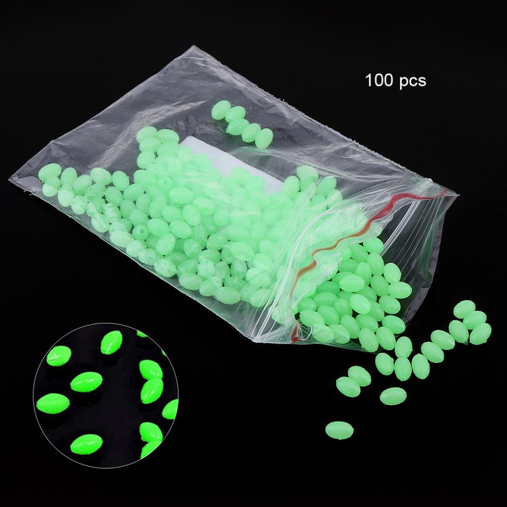 Set 100 hạt cườm câu cá hình oval dạ quang