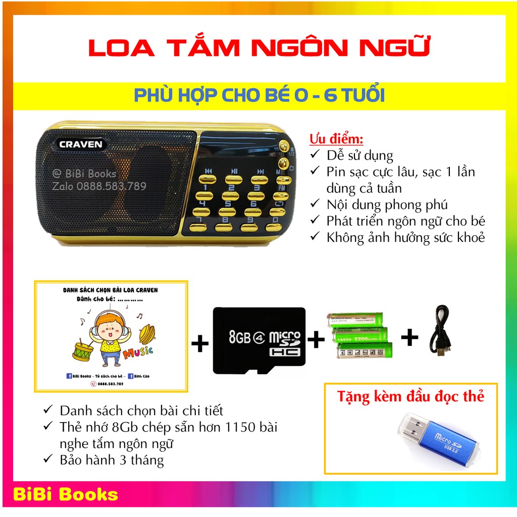 [Tặng đầu đọc thẻ] Loa đài craven 853 3pin, Loa học tiếng Anh, Đài FM