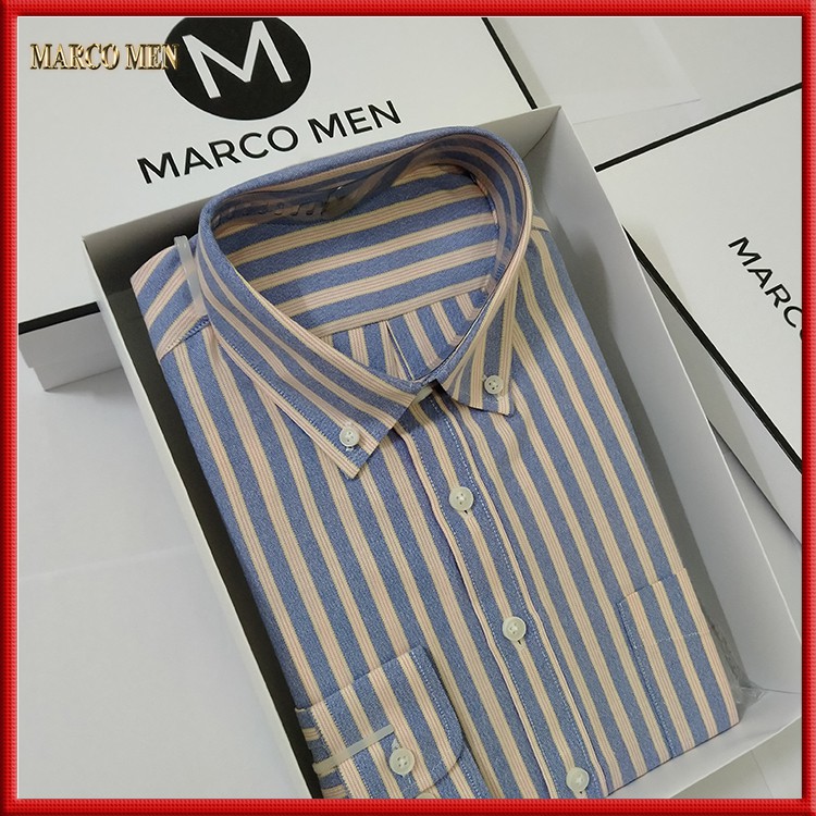 Áo sơ mi nam kẻ sọc dáng Regular fit kiểu dáng hàn quốc vải Oxford thấm hút mồ hôi chống nhăn