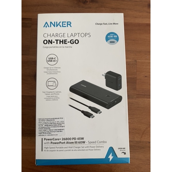 Pin Sạc Dự Phòng Anker PowerCore+ 26800mAh Hỗ Trợ Power Delivery PD 45W A1376, A1375 (PD 30W) Kèm Adapter Sạc