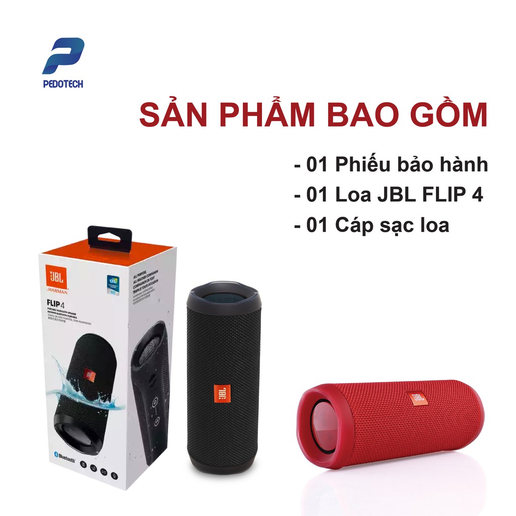 Loa Bluetooth JBL Flip 4 CHỐNG THẤM NƯỚC, nghe nhạc CHẤT LƯỢNG lên tới 12h BAO HÀNH 6 THÁNG cùng đi kèm quà tặng