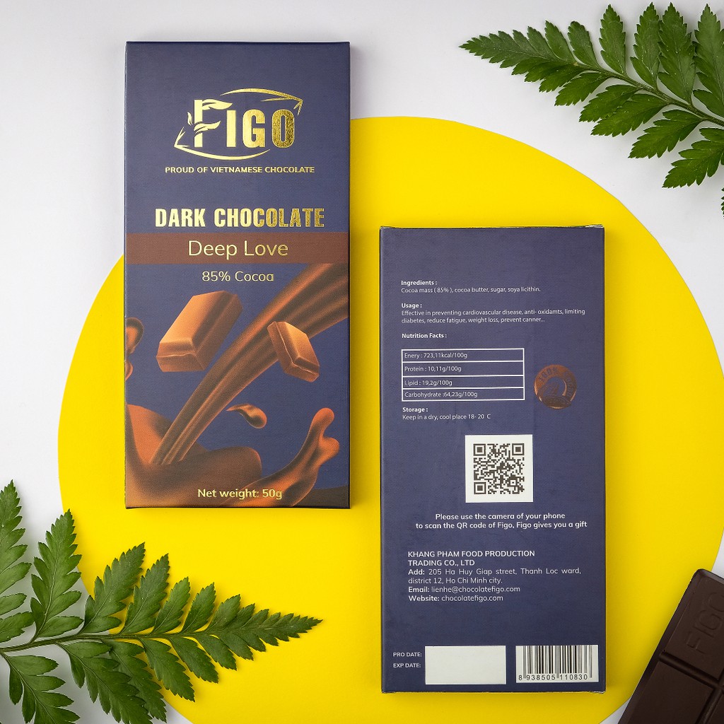 (MÃ GIẢM GIÁ 40K)Socola đen 85% cacao 50gram ăn vặt giảm cân Figo-Socola ngon nhất Việt Nam