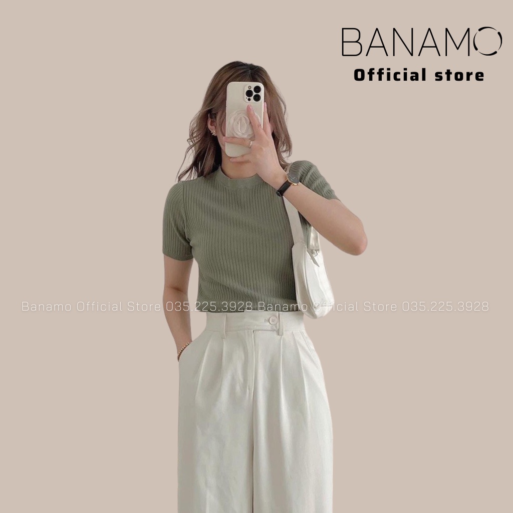 Áo len gân cộc tay cổ tròn nhiều màu thời trang Banamo Fashion áo len gân 3424