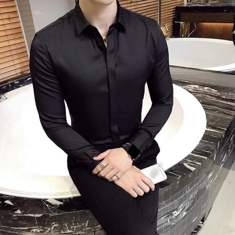 Áo Sơmi nam lụa cao trơn