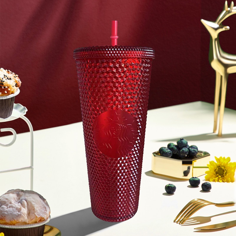 🩰CÔNG TY CỔ PHẦN🩰Tumbler Kim cương Lựu Lotus Cup có thể tái sử dụng Tumbler Lotus Cup Hạnh nhân Cốc nhựa có nắp và cốc lạnh bằng rơm