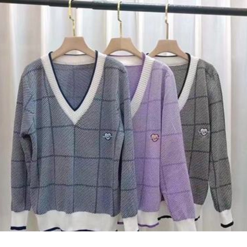 Áo len tay dài cổ chữ V form rộng họa tiết sọc hợp thời trang