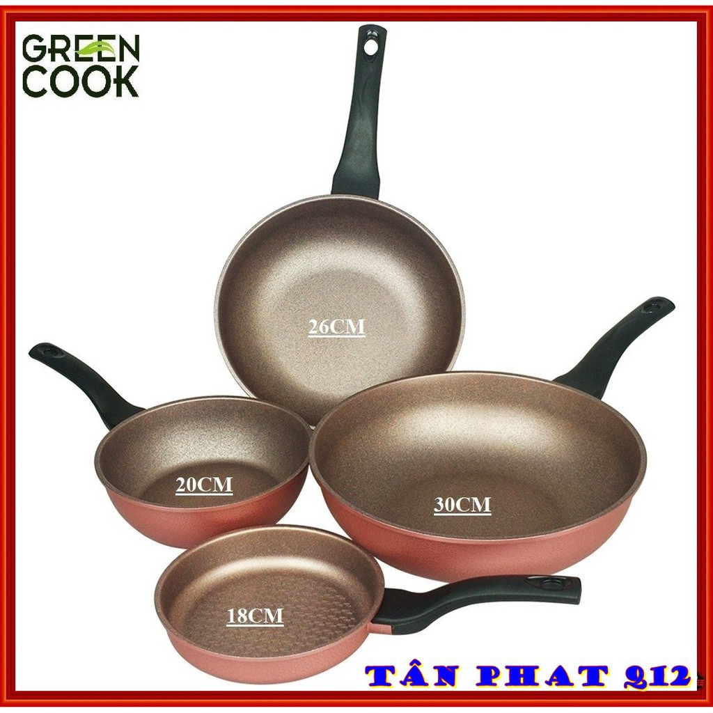 [ĐỦ SIZE] CHẢO ĐÚC VÂN ĐÁ ĐÁY TỪ chống dính 7 lớp GREEN COOK (màu hồng siêu xinh)