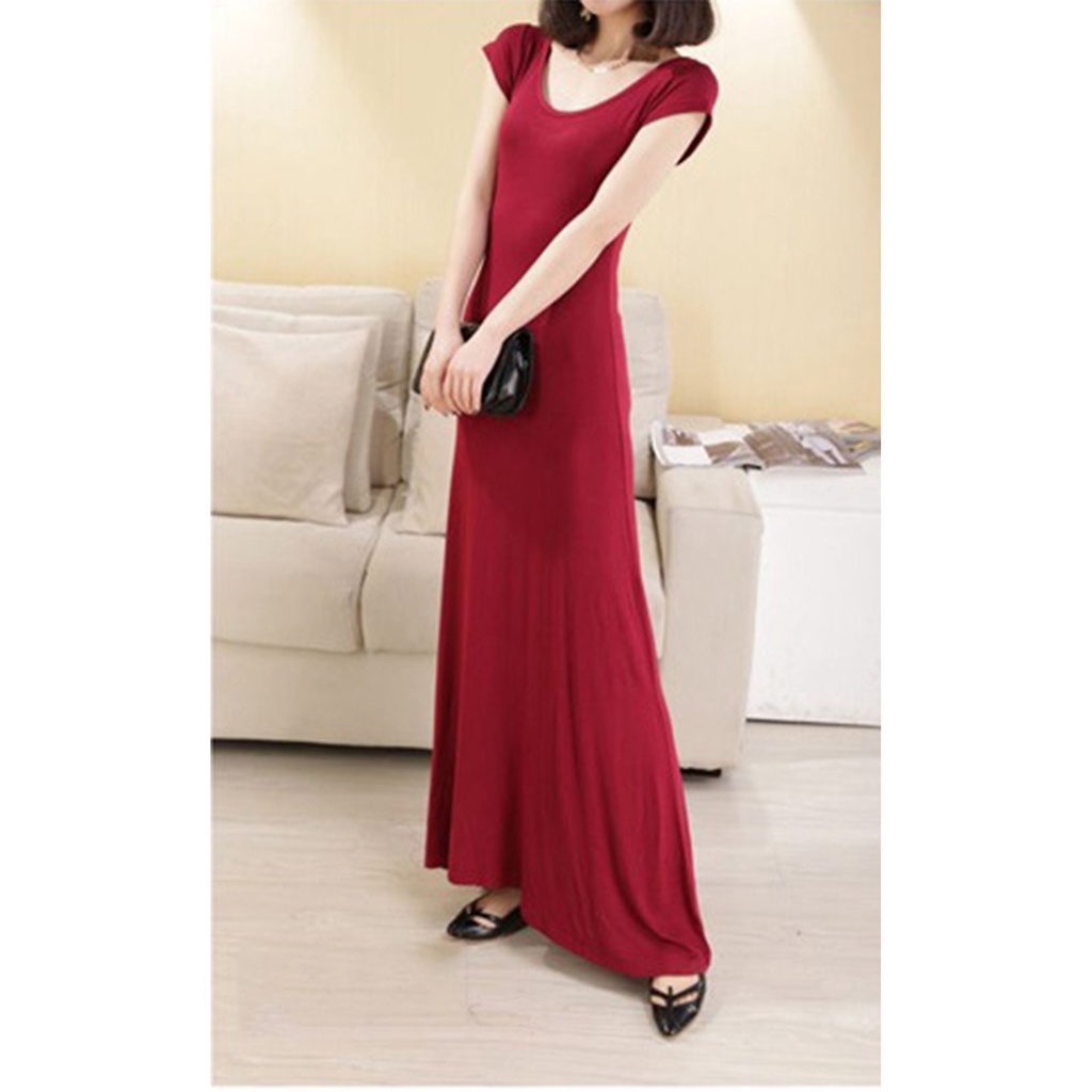 Đầm Váy body thun dài dự tiệc thiết kế dây đan lưng sang chảnh ngắn tay - Đỏ- DB35