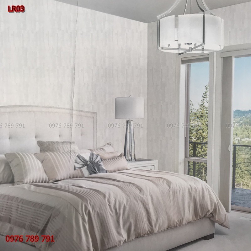 Giấy Dán Tường Phòng Ngủ Màu Xám, Vàng, Xanh, Lụa Không Keo, Khổ 10m x 53 cm