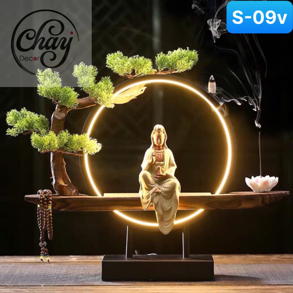 Tượng Phật Quan Âm Bồ Tát Đèn Led, Thác Trầm Phong Thủy, Hàng Cao Cấp Loại I