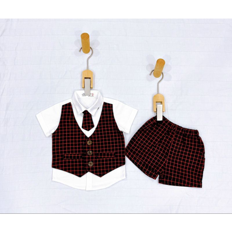 Bộ yếm vest gile bé trai đầy tháng thôi nôi 5-13kg giả gile