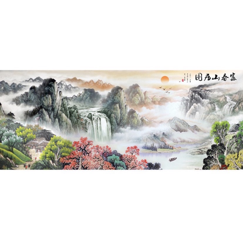 Tranh thêu chữ thập – Tranh Phong cảnh Thủy Mặc 02