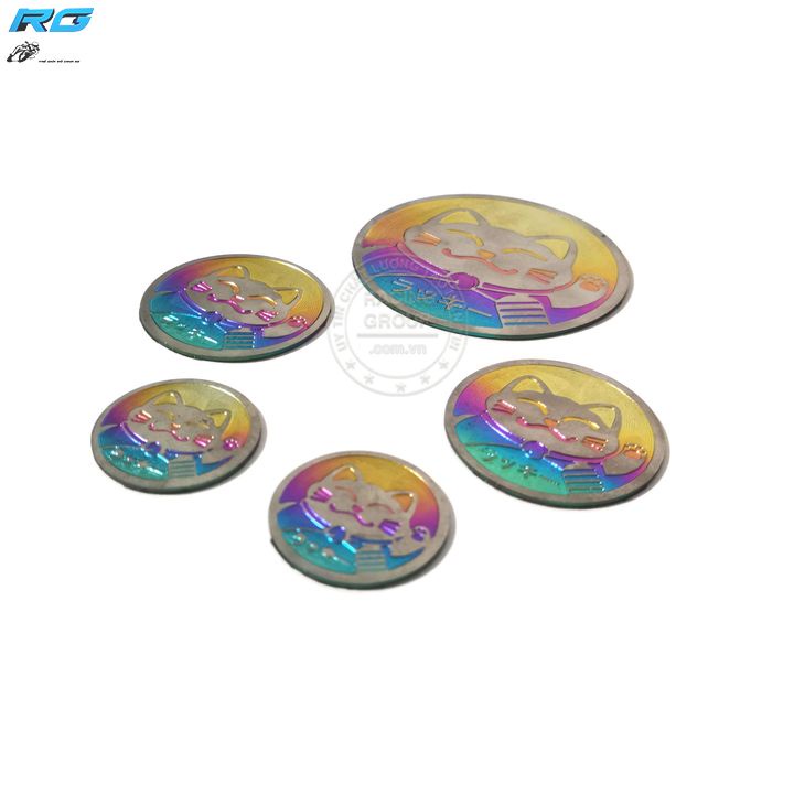 Tem Titan Logo Mèo Thần Tài Đường Kính 3cm, 4cm, 6cm Hình Tròn Có Sẵn Keo Dán