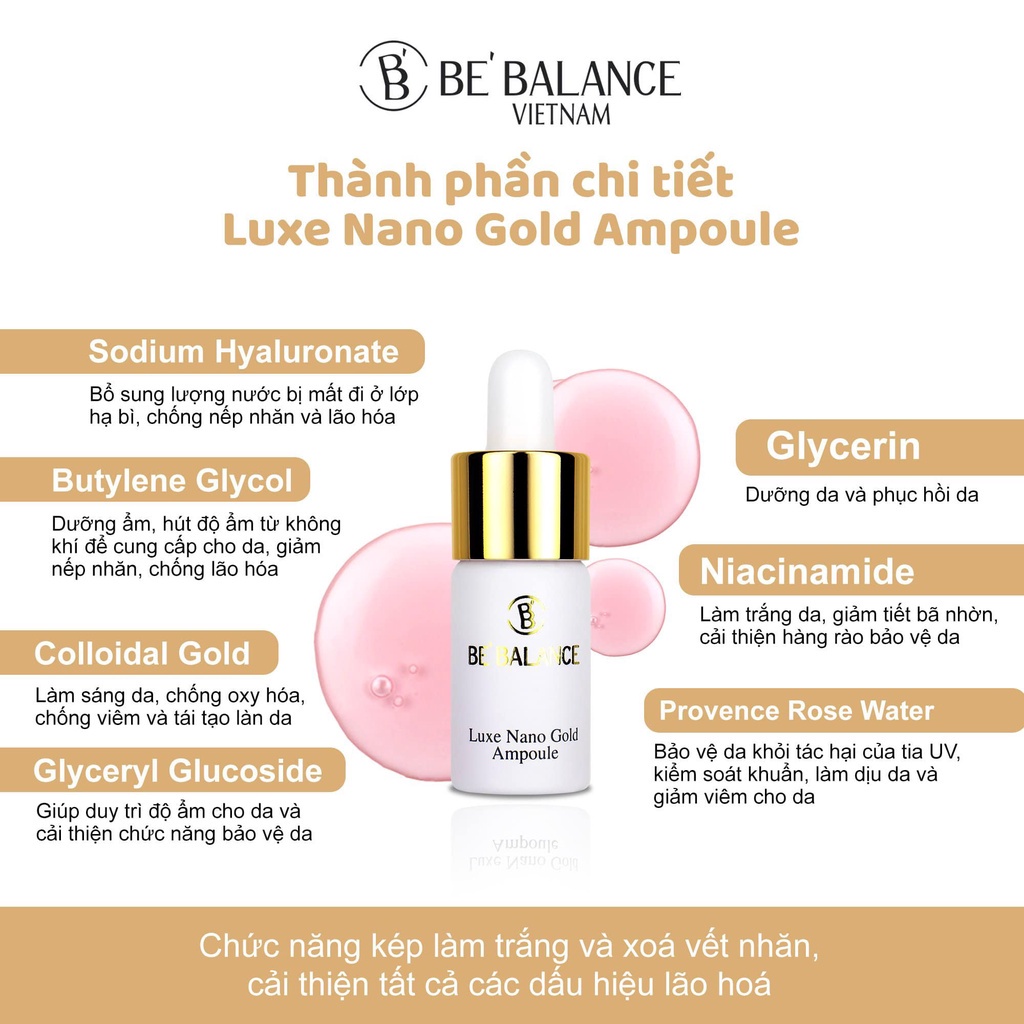 Set dưỡng da trắng sáng làn da tự nhiên Luxe nano gold ampoule Be Balance set 3 ống - Út store