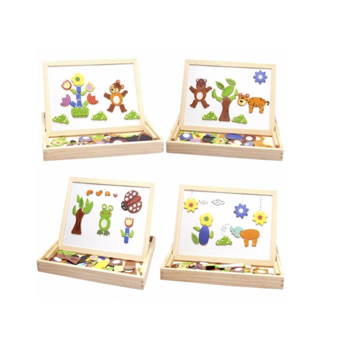 Combo 3 Bộ tranh ghép hình bằng gỗ nam châm 2 mặt bảng đen viết phấn vẽ tranh cho các bé (Giao ngẫu nhiên)