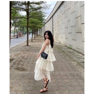 Váy maxi hai dây voan tơ nhiều lớp, Đầm voan tơ tầng đi biển