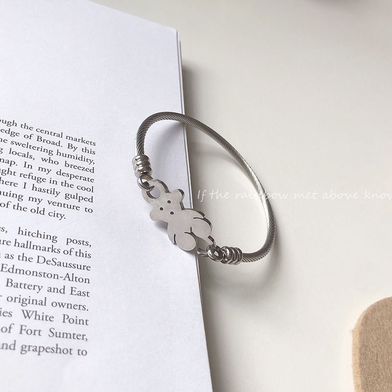 Vòng Đeo Tay Kim Loại Thiết Kế Đơn Giản Hình Chú Gấu