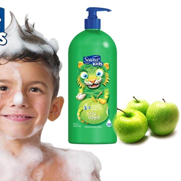 Sữa Tắm Gội Trẻ Em - Suave Kids 3in1 1.18L- Suave kids của mỹ tinh chất táo, AN TOÀN, UY TÍN, CHẤT LƯỢNG, CHÍNH HÃNG.