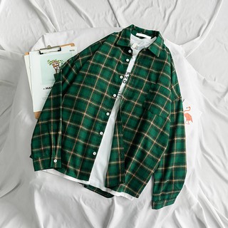 Áo Sơ Mi Dài Tay, Họa Tiết Kẻ Ka Rô Unisex Nam Nữ, Fom Rộng