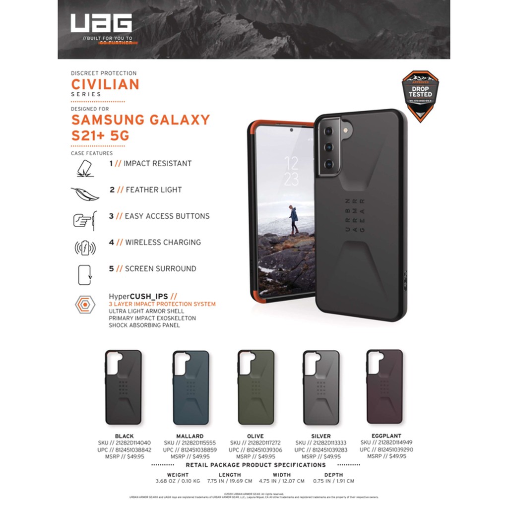 Ốp lưng UAG Civilian cho Samsung Galaxy S21 Plus/S21 Plus 5G [6.7-inch]