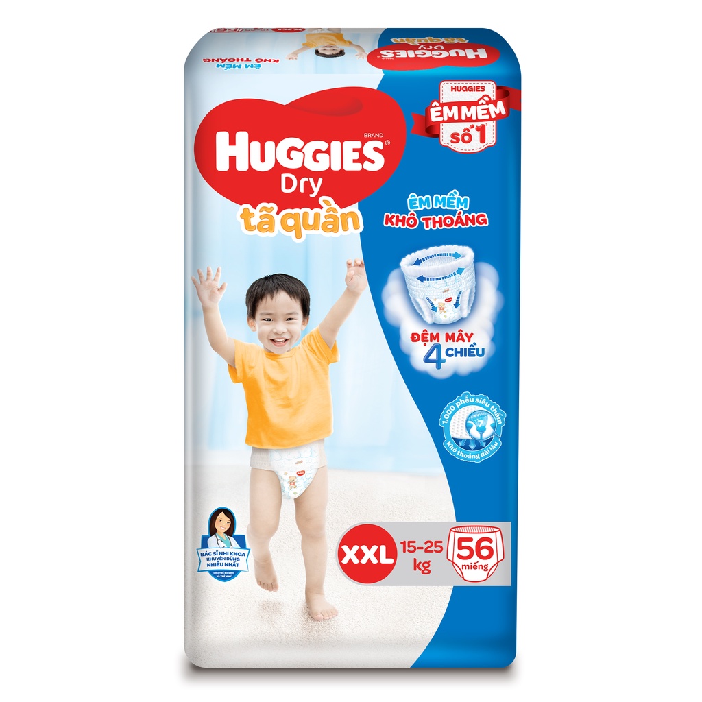 [Mẫu mới - Tặng 16 miếng] Combo 2 Tã quần Huggies Dry Super Jumbo M74/L68/XL62/XXL56:L68:L68+8