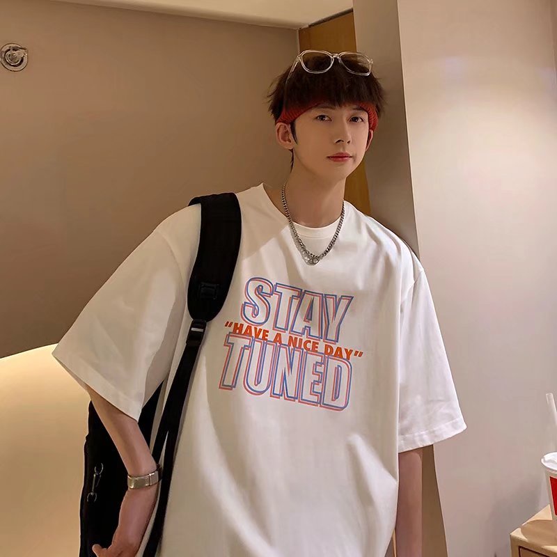 Áo Thun Dáng Rộng In Chữ Phong Cách Hip Hop Đường Phố Hàn Quốc Thời Trang Mùa Hè Cho Nam