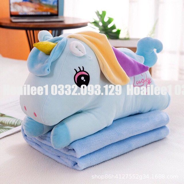 Bộ chăn gối văn phòng hình thú Ngựa Pony Chất Miniso kèm mền bông tuyết